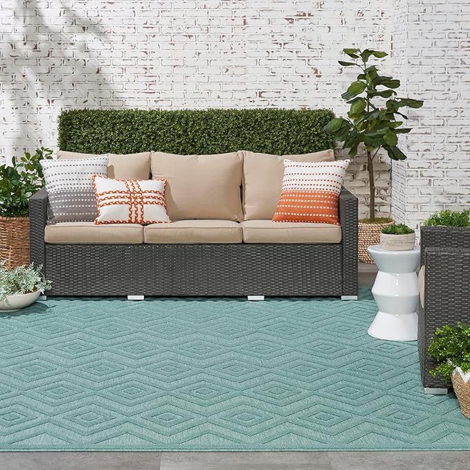 Nourison Home Versatile Aqua Teal 9' x 12' Area Rug - Easy Clean, Non Shedding, Bed Room, Living Room, Dining Room, Kitchen (9' x 12')