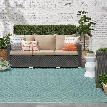 Nourison Home Versatile Aqua Teal 9' x 12' Area Rug - Easy Clean, Non Shedding, Bed Room, Living Room, Dining Room, Kitchen (9' x 12')