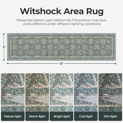 WITSHOCK Washable 3x12 Long Runners Rugs for Hallways,Vintage Neutral Hallway Rugs for Entryway Kitchen Bedroom,Vintage Farmhouse Home Decor(Teal Blue,3x12)