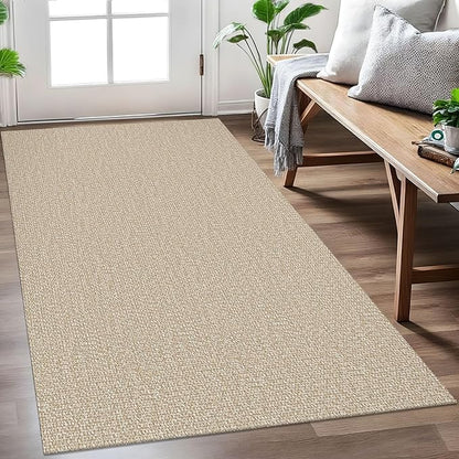 EARTHALL Washable Area Rug 3x5 Ft Non Slip Rugs for Entryway, Braided Rubber Backed Throw Rugs Door Mat Indoor Outdoor Entrance, Cotton Woven Carpet for Kitchen Foyer Front Door, Send/Beige