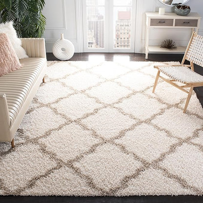 SAFAVIEH Dallas Shag Collection Area Rug - 10' x 14', Ivory & Beige, Trellis Design, Non-Shedding & Easy Care, 1.5-inch Thick Ideal for High Traffic Areas in Living Room, Bedroom (SGD257B)