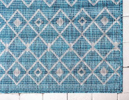 Unique Loom Outdoor Trellis Collection Area Rug - Tribal Trellis (8' x 11' 4" Rectangle, Teal/ Ivory)