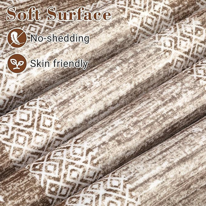GarveeHome 10x13 Large Washable Geometric Area Rug Non Slip Non Shedding Floor Carpet, Modern Bordered Rug, Distressed Brown Rug, Indoor Printed Rug for Living Room, Bedroom, Office