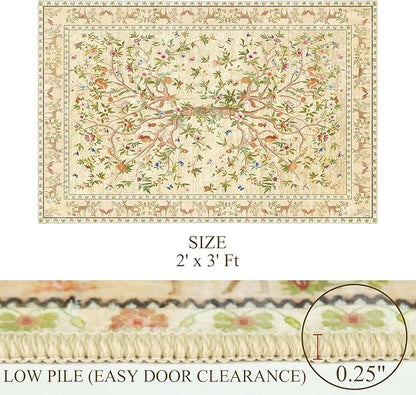 Door Mat Entryway Rug 2x3, Machine Washable Non-Slip Small Area Rug, Boho Floral Low Pile Throw Rugs for Entrance, Front Door, Entry, Kitchen, Kids Room（Beige）