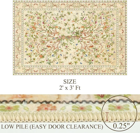 Door Mat Entryway Rug 2x3, Machine Washable Non-Slip Small Area Rug, Boho Floral Low Pile Throw Rugs for Entrance, Front Door, Entry, Kitchen, Kids Room（Beige）