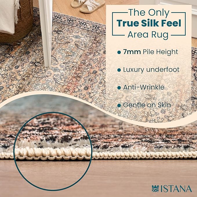 Istana 4x6 Rug - Olive & Charcoal Area Rugs 4x6 - Kid & Pet Friendly Machine Washable Rugs - 4 x 6 Area Rug Non Slip & Non Shedding Area Rug - Foldable Rug for Room for Bedroom