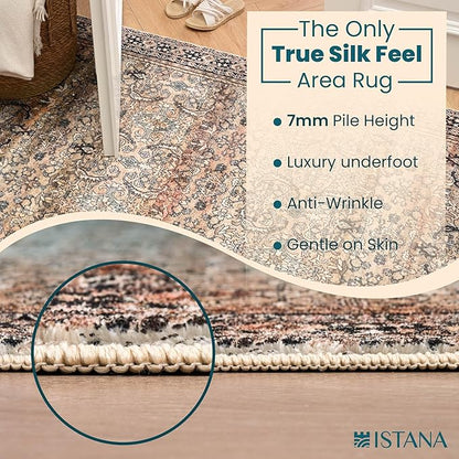 Istana Rugs 9x12 - Charcoal Olive Bedroom Rug - Washable Area Rugs 9x12 Living Room - Stain Resistant Machine Washable Rugs - Eco-Friendly Dining Room Area Rug - 9 x 12 Area Rugs for Living Room