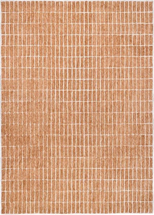 Hand-Tufted 100% Wool Area Rug – Unique Modern Geometric Grid Pattern, Soft Plush Textured Carpet for Living Room, Bedroom, Dining Room & Entryway (Gold, 4' x 6')