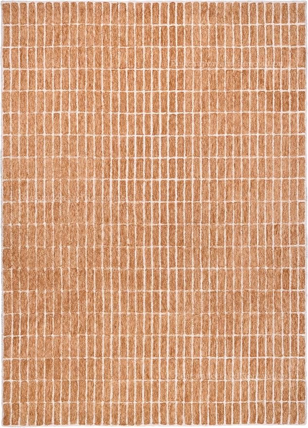 Hand-Tufted 100% Wool Area Rug – Unique Modern Geometric Grid Pattern, Soft Plush Textured Carpet for Living Room, Bedroom, Dining Room & Entryway (Gold, 6' x 9')