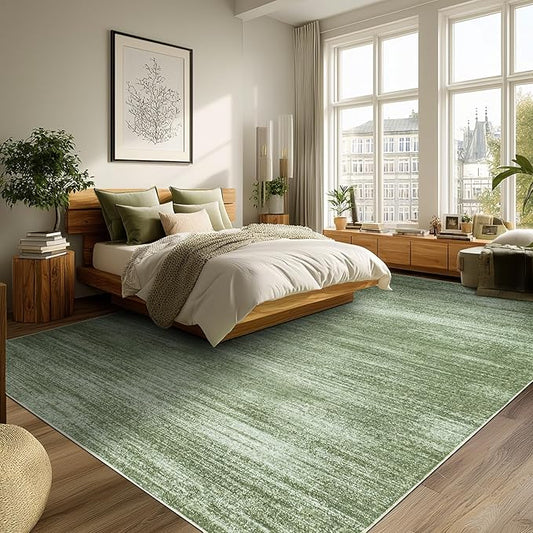 Olive Green Area Rug 8x10 Washable Non Slip Abstract Modern Farmhouse 8x10 Rug for Living Room Bedroom Dark Green Extra Large Carpet for Dining Room Under Table