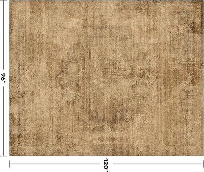Farmhouse 8x10 Rugs for Living Room - Brown and Gold Dining Room Area Rugs for Bedroom, Washable, Soft, Lightweight & Stain Resistance, Neutral Dark Vintage Medallion Decor
