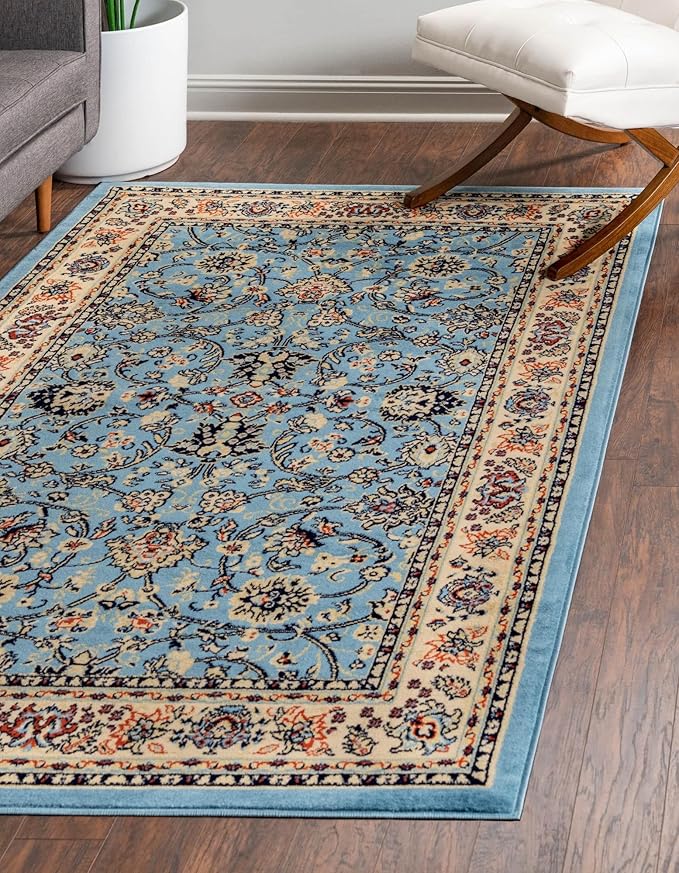 Rugs.com Yasmin Collection Rug – 8' x 10' Light Blue Medium Rug Perfect for Living Rooms, Large Dining Rooms, Open Floorplans