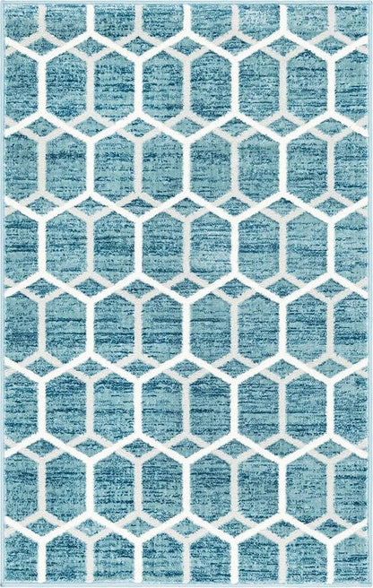 Rugs.com Lattice Trellis Collection Rug – 3' x 5' Blue Low-Pile Rug Perfect for Living Rooms, Large Dining Rooms, Open Floorplans