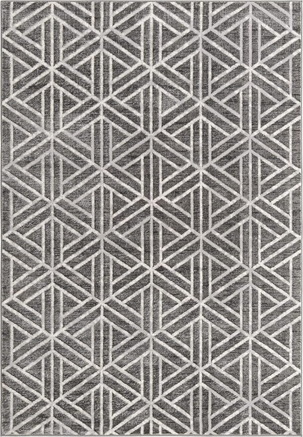 Rugs.com Lattice Trellis Collection Rug – 7' x 10' Gray Low-Pile Rug Perfect for Living Rooms, Large Dining Rooms, Open Floorplans
