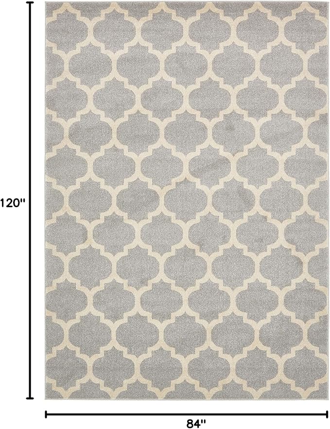 Rugs.com Lattice Collection Rug – 7' x 10' Light Gray Medium Rug Perfect for Bedrooms, Dining Rooms, Living Rooms