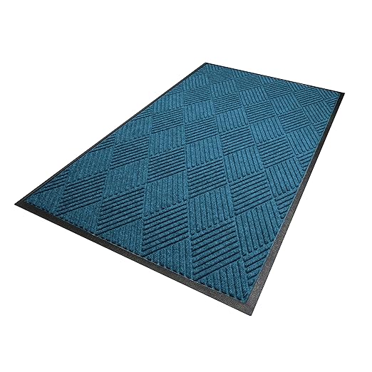 WaterHog Diamond | Commercial-Grade Entrance Mat with Rubber Border – Indoor/Outdoor, Quick Drying, Stain Resistant Door Mat (Medium Blue, 3' x 12')