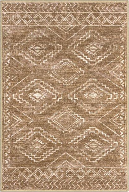 KILOCOCO Boho Entryway Rug 2x3 Printed Small Area Rug Indoor Door Mat Machine Washable Kitchen Rugs Super Soft Non Slip Throw Rugs for Bedroom Entrance Geometric Laundry Room, Yellow Brown Orange