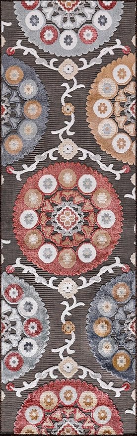 CAMILSON Runner Outdoor Rugs Oriental Retro Traditional Floral Medallion Area Rug 2x10 Non-Shedding Stain Resistant Indoor Carpet for Bathroom Hallway Kitchen Office (2 x 10 / Brown)
