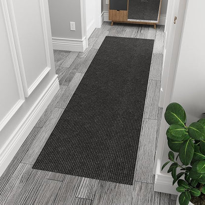 Ottomanson Non Slip Rug with Scraper Pile Durable for Indoor and Outdoor Use 2'7" x 9'10" Hallway Runner Mat - Ideal for Kitchen, Entryway, Patio & Garage - High-Traffic Carpet, Black