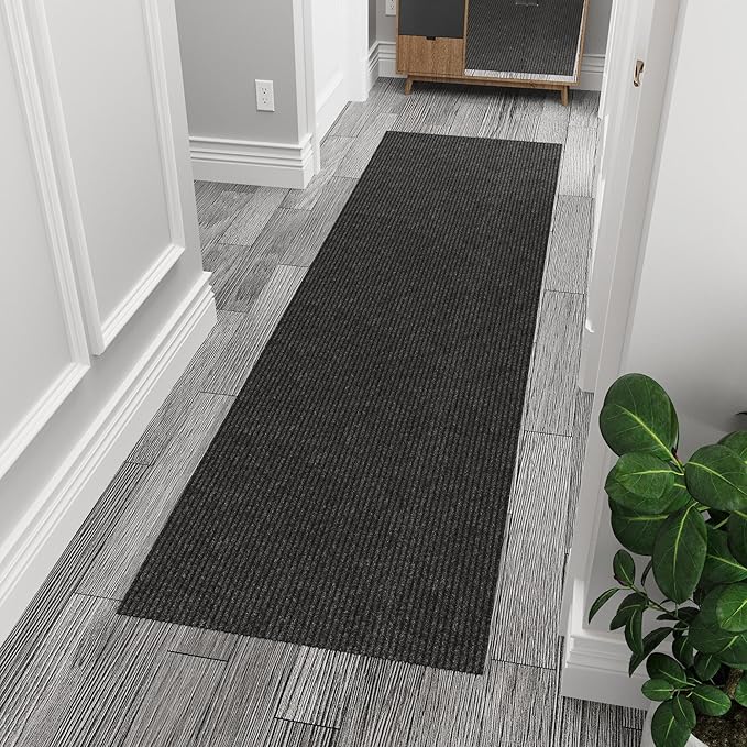 Ottomanson 3'11" x 9' Hallway Runner with Scraper Pile - Extra Durable Non-Slip Rug Mat for Indoor & Outdoor Use - Ideal for Kitchen, Entryway & Garage - High-Traffic Carpet, Black