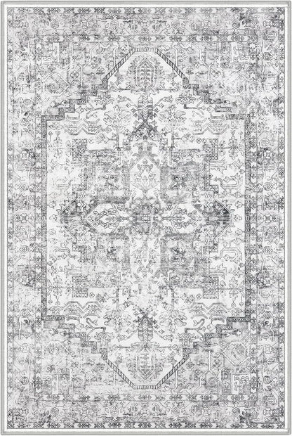 KOZYFLY Boho Area Rug 3x5 Ft Rugs for Entryway Washable Entry Rug Non Slip Door Mat Indoor Entrance Printed Faux Wool Throw Rugs for Entrance Kitchen Living Room, Gray