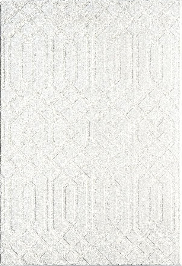 Abani Cozy Cream Area Rug for Living Room, Bedroom - Geometric Diamond Pattern - 6' x 9' - Durable & Easy to Clean