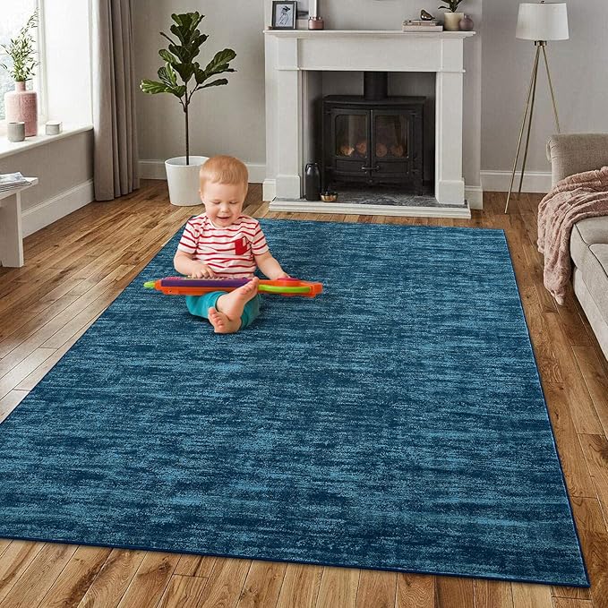 RUGSREAL 3x5 Bedroom Area Rug Solid Color Area Rugs Washable Dining Room Throw Carpet Modern Contemporary Area Rug Non-Slip Throw Indoor Carpet for Living Room Bedroom Kids Room, 3' x 5' Indigo