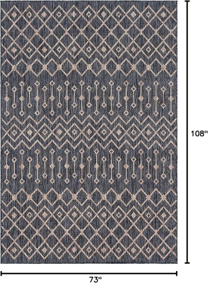 Unique Loom Outdoor Trellis Collection Area Rug - Tribal Trellis (6' 1" x 9' Rectangle, Charcoal Gray/ Natural)