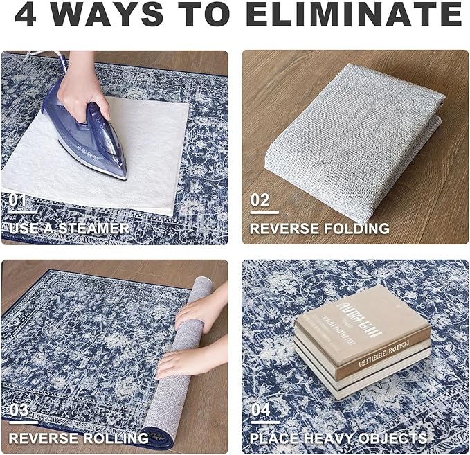 KILOCOCO Area Rug 3x5 Washable Entryway Rug Printed Vintage Floral Rubber Backed Non Slip Indoor Blue Kitchen Rugs for Living Room Laundry Room Playroom Mudroom Moroccan Area Rugs