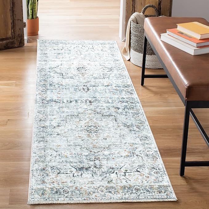 Bloom Rugs Caria Washable Non-Slip 12 ft Runner - Ivory/Gray/Caramel Traditional Runner for Entryway, Hallway, Bathroom, and Kitchen - Exact Size: 2'6" x 12'