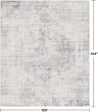 Modern Living Room Rug - 10x12 Large Area Rug for Dining Room Table, Classroom, Slate Blue Grey, Lightweight, Soft & Foldable