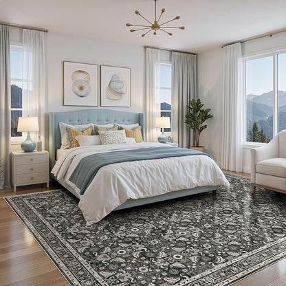 WITSHOCK Living Room Area Rugs 10x13: Soft Non-Slip Backing Washable Rugs Vintage Large Carpet for Bedroom Office Dining Room Kitchen Stain Resistant Home Decor Rug