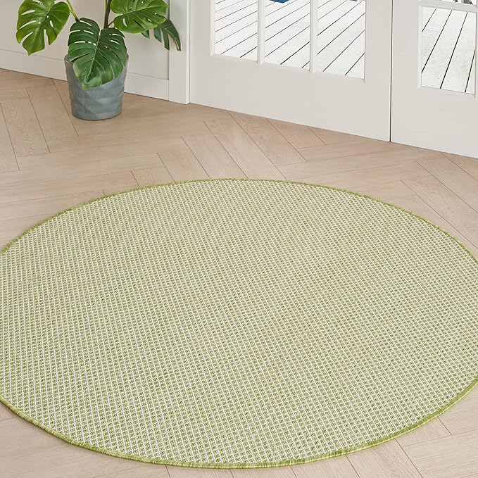 Nourison Home Courtyard Ivory Green 4' x Round Area Rug - Easy Clean, Non Shedding, Bed Room, Living Room, Dining Room, Kitchen (4' x Round)
