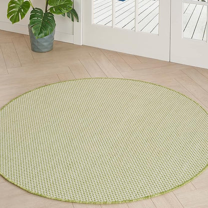 Nourison Home Courtyard Ivory Green 4' x Round Area Rug - Easy Clean, Non Shedding, Bed Room, Living Room, Dining Room, Kitchen (4' x Round)
