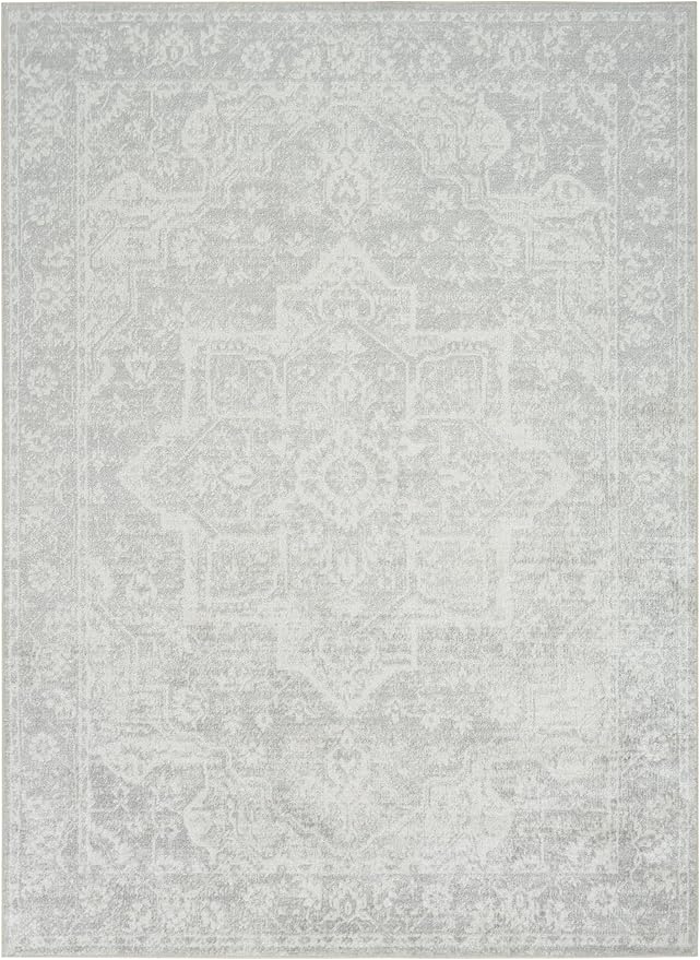 Nourison Home Astra Machine Washable Grey 4' x 6' Area Rug - Easy Clean, Non Shedding, Bed Room, Living Room, Dining Room, Kitchen (4' x 6')