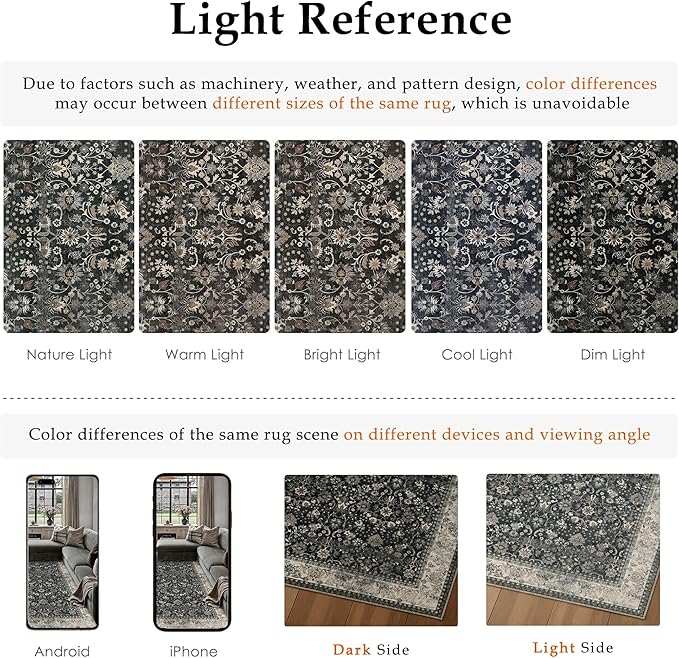 HUGEAR 2x6 Runner Rug Machine Washable Black Beige Hallway Area Rugs Indoor Accent Rugs Floral Low Pile Carpet Distressed Throw Rugs Bedroom Living Room Office Dining Kitchen Laundry Non Slip