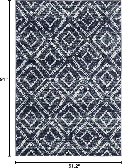 SAFAVIEH Adirondack Collection Area Rug - 5'1" x 7'6", Navy & Ivory, Modern Diamond Distressed Design, Non-Shedding & Easy Care, Ideal for High Traffic Areas in Living Room, Bedroom (ADR131N)