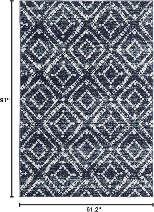 SAFAVIEH Adirondack Collection Area Rug - 5'1" x 7'6", Navy & Ivory, Modern Diamond Distressed Design, Non-Shedding & Easy Care, Ideal for High Traffic Areas in Living Room, Bedroom (ADR131N)