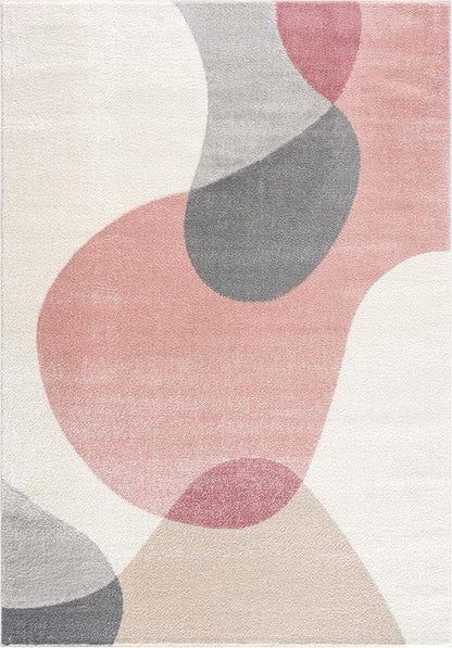 Abani Rugs Cream and Pink 4 ft. X 6 ft. Contemporary mid-Century Rug with Beige and Pink Geometric Circle. Minimalistic Design Rectangular Area Rug. Turkish Stain Resistant Area Rug.