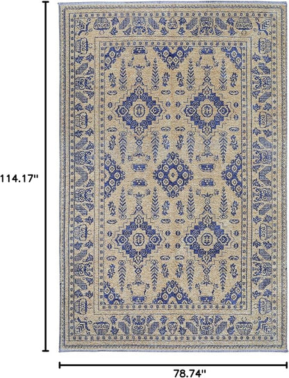 Alfa Rich 7x10 Gold Navy Blue Washable Area Rugs for Living Room Bedroom Kitchen Dining Cotton Rug