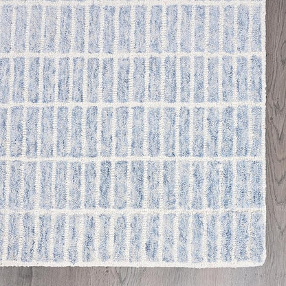 Handmade Capitola Space Dyeing Imported Premium Wool Area Rug - Unique Modern Design Carpet for Living Room, Bedroom, and Dining Room (Blue, 6' Round)