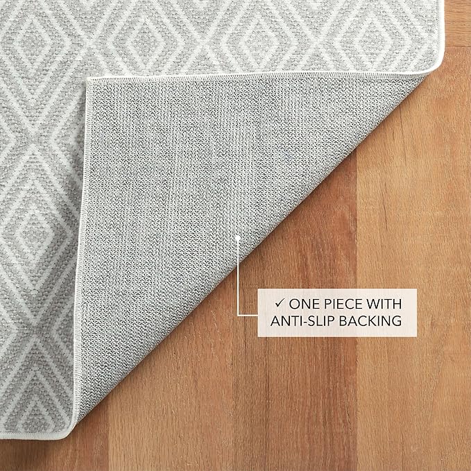 Dash and Albert Diamond Machine Washable Area Rug - 4' x 6' Platinum/White - Diamond Accent Rug - Anti-Slip Backing, Lightweight, Machine Washable, High Traffic Areas Kitchen, Mudroom, Laundry Room