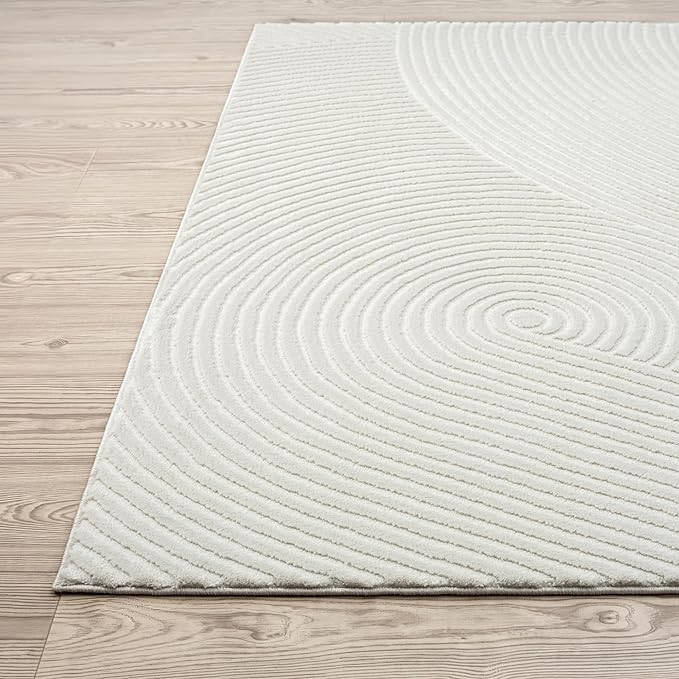 Abani Cream Area Rug 12' x 15' for Living Room, Bedroom, Dining Room - Zen Reiki Circles Pattern - Durable & East to Clean