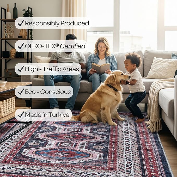 Fame Rugs Turkish Rug. Washable Vintage Oriental Antique Inspired Traditional Doormat Small Modern Area Rugs Luxury Entryway Entry Bedroom Bathroom Kitchen (400RN, 9' x 12')