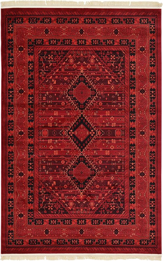 Unique Loom Tekke Collection Area Rug - Sheibani (6' 1" x 9' Rectangle, Red/ Black)