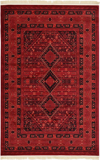 Unique Loom Tekke Collection Area Rug - Sheibani (6' 1" x 9' Rectangle, Red/ Black)