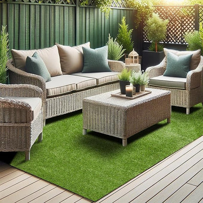 Ottomanson 6' x 6'6" Artificial Faux Grass Rug - Realistic Turf with UV Protection - Perforated for Easy Drainage - Durable, Hose-Off Synthetic Lawn Carpet for Indoor & Outdoor Use, Green