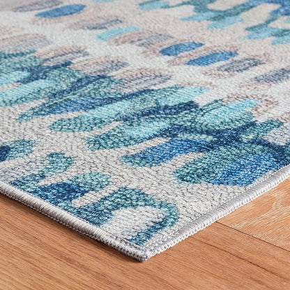 Dash & Albert Paint Chip Multi Machine Washable Rug, 7.5 X 9.5 Feet, Blue/Green Geometric Pattern