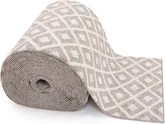 Well Woven Custom Size Hallway Stair Runner - Choose Your Length - Ainsley Ivory Diamond Trellis Geometric Tribal - 31 Inches Wide x 75 Feet Long Runner (31" x 75' Runner) Rug