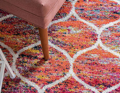 Rugs.com Lattice Frieze Collection Rug – 10' Square Multi Medium Rug Perfect for Living Rooms, Kitchens, Entryways